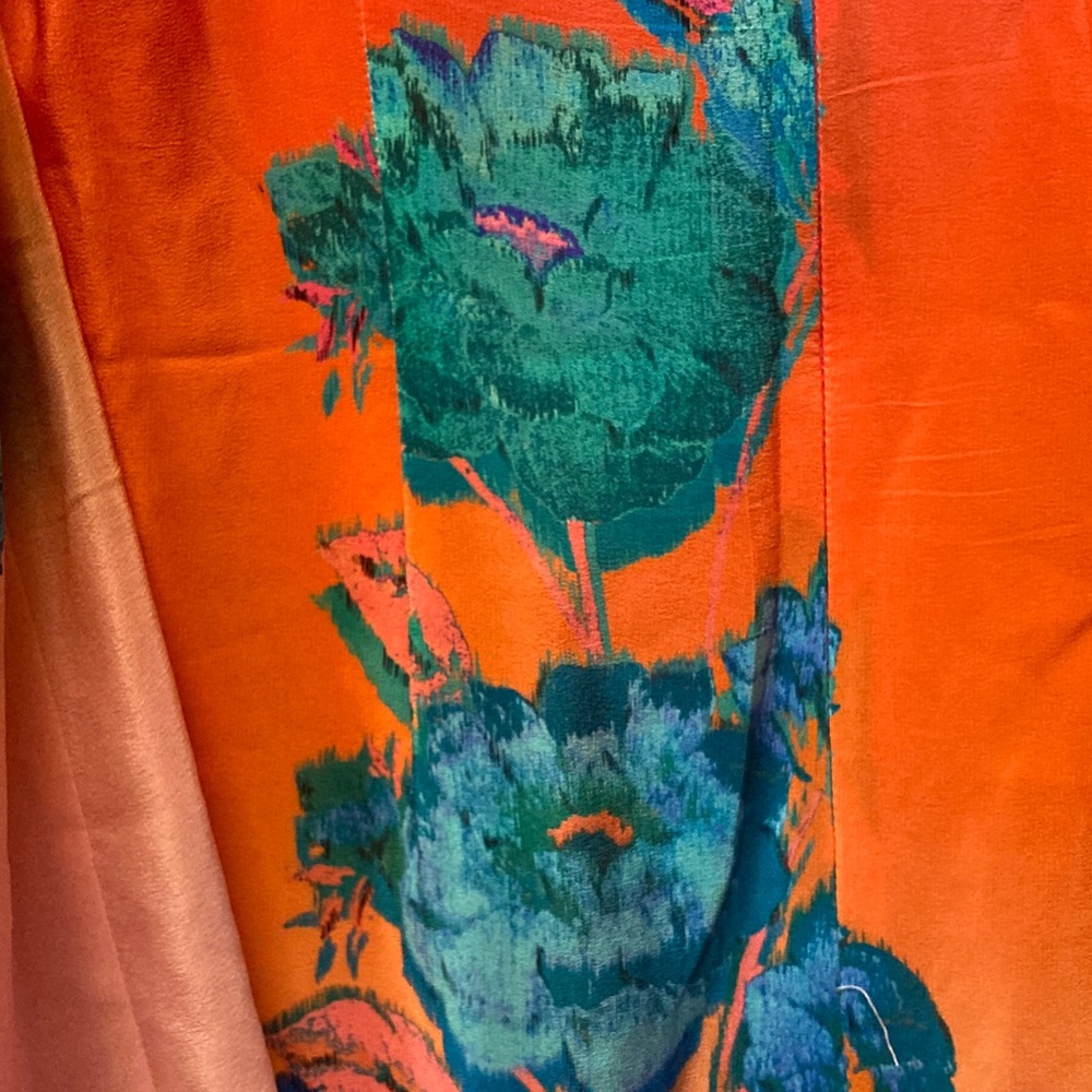 Nanette Lepore Orange Pink Floral Long Sleeve Silk Dress *MISSING NECKTIE - Picture 9 of 10